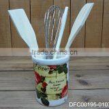 New Style Rose Decal Design Ceramic Cooking Tools Utensils With Ceramic Holder thumbnail-1