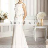 LC45 Simple Sleevelss A-Line White Beach Dress Floor Length O Neck Beaded Vestidos De Novia Vintage 2015