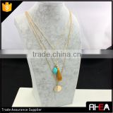 Fashion Tassel Pendant Necklace,Boho 18K Gold Chain Necklace,Turquoise Stone 3 Layered Necklace