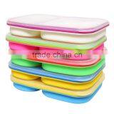 3 Compartment Portable Silicone Collapsible Microwave Lunch Box Food Storage Box thumbnail-3