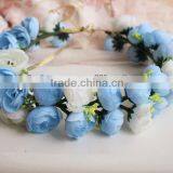 Hawaii Blue Rose Flower Wreath Bridal Party Woman Girls Flower Hair Accessory