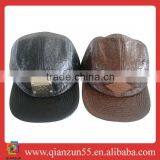 5 Panel Custom Design Metal Logo Caps Woven Lable Leather Hats and Caps