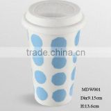 10oz eco-friendly reusable stylish double wall porcelain travel mug w/ silicone lid colorful pattern