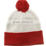 100% acrylic winter knitted beanie hat with top ball
