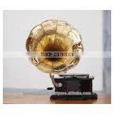 Gramophone With Wooden Base and Brass Horn thumbnail-1