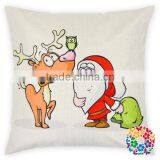 Christmas Santa And Deer Head Print 100% Cotton Pillow Covers Sofa Decorative Christmas Pillow Covers thumbnail-1