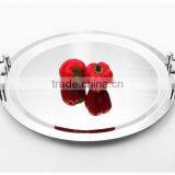 Mirror Polish Round Stainless Steel Large Serving Tray With Handle thumbnail-1