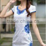 2016 New Style Elegant Chinese Ladies Summer Midi Short Sleeve Cheongsam Dresses thumbnail-3