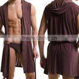 Wholesale Men Satin Silk Bathrobe Sleeveless Hood Bathrobe thumbnail-1