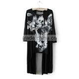 Skull Print Women Loose Shirt Front Short and Long Back Sleeveless thumbnail-1