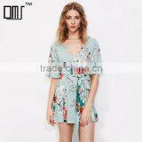 Rayon Floral Print Ladies Romper, Deep V-neck Sexy Half Sleeves Romper thumbnail-1