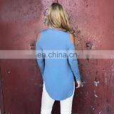 Top Selling Products Blue Cold Shoulder Long Sleeve Jersey Top Woman thumbnail-2