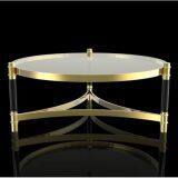 Best Selling Round Acrylic Coffee Table With Stainless Steel Electroplated Titanium Frame thumbnail-3