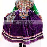 Traditional Balochi Coins Dress- Afghan Dress In Velvet Tribal Silk Embroidered Dress- Banjara Kuchi Tribal Ethnic Clothes thumbnail-5