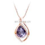 New Wholesale Jewelry Purple Drop Shape Crystal Rhinestone Rose Gold Pendant Zipper Chain Necklace Designs For Grils thumbnail-1