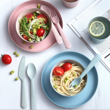 Spot Wheat Straw Tableware Wheat Straw Tableware Set Cup Bowl Set Cutlery, Fork and Spoon Set Anti - Fall Plate Wholesale thumbnail-3