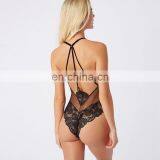 Black Sexy Lace Flowers Bodysuit Summer Mesh Splice Transparent Deep V Neck Jumpsuit Nightwear Women Hollow Corset Overalls Body thumbnail-5