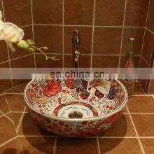 Beautiful European Retro Style Round Ceramic Countertop Bathroom Wash Basin For Hotel thumbnail-2