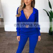 New Fashion Women Autumn Winter Casual Fleece Zipper Hooded Short Tops Long Sleeve Tops + Pants Suit Pants Set Two Piece Set thumbnail-5