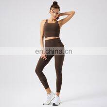 Recycle Workout Two Piece Set Wear Gym Ribbed Fitness Woman Yoga Set Custom 2 Piece Yoga Legging Set Women thumbnail-4