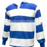100% Heavy Cotton White Full Sleeves Rugby Shirt/Jersey with Royal Horizontal Stripes