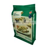 laminated material flat bottom quad seal box plastic cooked food packaging bag with zipper and tear notch