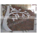 Tree Engraving Red Granite Tombstone