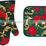 HIGH QUALITY CHRISTMAS DESIGN COTTON (OVEN MITT& POT HOLDER) KITCHEN SET