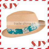 Solid Band Summer Cheap Straw Promotional Fedora Hat thumbnail-3