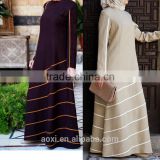Fashion vintage plain fabric long sleeve bias trim muslim women long dress