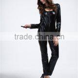 High Quality Black Latex Zipper Front Long Romper Sex Sexy Catwoman Costume Lingerie With Tail thumbnail-4