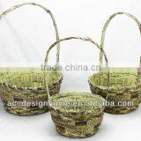 S/3 MUSTARD WASH ROUND BAMBOO CHIP/SEAGRASS BASKET W/HANDLE thumbnail-1