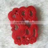 Wholesale 25-40mm Rectangular Red Flower Hadn Carved Natural Coral Pendant thumbnail-1
