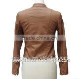 New Design Round Collar Ladies Leather Jacket thumbnail-2