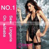 Wholesale Mature Women Latex Lingerie Pics Magic Strip Collar Halter Leather Teddy Lingerie thumbnail-1