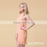 Factory Price Casual Latest Dress Designs Orange Lace Silk Dress thumbnail-3