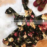 Toddler Girls Fall Autumn Black Burgundy Floral Vintage Boho Short Ruffle Dress thumbnail-3