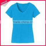 Short Sleeve Bulk Deep V-neck Women Cotton Plain Blank Tshirt thumbnail-1