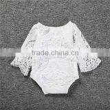 S17522A Newborn Girls White Ruffles Sleeve Sliders Baby Lace Jumpsuits thumbnail-2