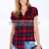 Adorable Dolled up Short Sleeve Plaid Shirts Latest Shirt Designs for Women thumbnail-2