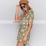 Wrap Over Short Sleeved Sexy Women Dresses Ladies Tie Cuff Floral Casual Dress thumbnail-2
