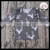 High Quality Baby Girls Reindeer Print Long Sleeve T-shirt Gray Ruffle Boutique Outfits Wholesale Kids Clothing Tops Daily Wear thumbnail-2