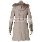 Women Fashion Long Sleeve Raccoon Fur Hooded Cotton Trench Coat thumbnail-2