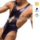 Hot Sexy Black Wet Look Leather Catsuit For Men thumbnail-4