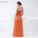 Orange Bridesmaid Dresses Floor Length Pleated Peach Color Chiffon On Sale Halter Bridesmaid Dresses thumbnail-6