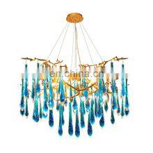 Modern Hanging Lighting Luxury Circle Rings Pendant Light Ceiling Gold LED Crystal Chandelier Luxury Copper Metal Lighting thumbnail-1