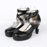 8.5cm Heel Black Ankle Straps lace cross Lolita Shoes for girls