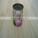 Flower Pattern Decorative Round Tin Can Piggy Bank