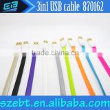 wholesales usb mirco-30pin-8 pin 3 in 1 usb charging flat cable for HTC/Samsung