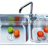 Top-Mount / Drop In Stainless Steel Double Bowl Kitchen Sink With Knife Holder U007 thumbnail-1